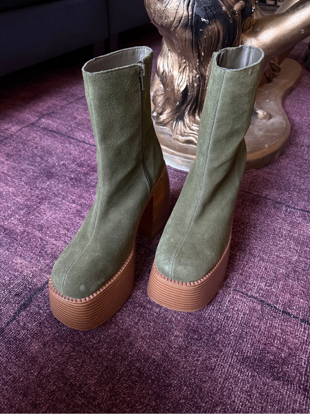 Platform Sock Boot in Olive Green